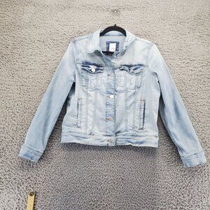 Lauren Conrad Jacket Womens Medium Light Blue Denim Button Down Stretch